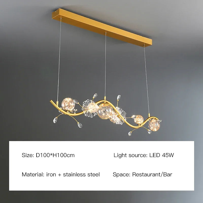 DecorBites™ Gold Crystal Glass Ball LED Chandelier for Modern Living Room Bedroom Dining Kitchen