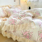 Decobites Vintage Rose Floral Double Layer Lace Ruffles 100% Cotton Bedding Set