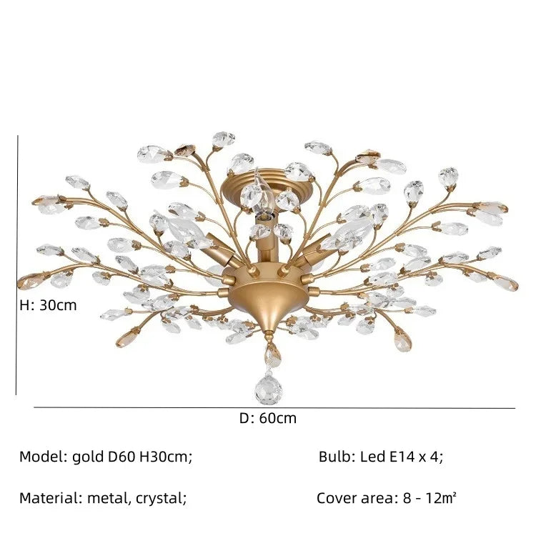DecorBites™ Crystal Tree Chandelier Ceiling Light for Bedroom with LED E14 Bulbs
