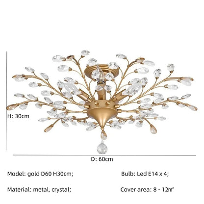 DecorBites™ Crystal Tree Chandelier Ceiling Light for Bedroom with LED E14 Bulbs