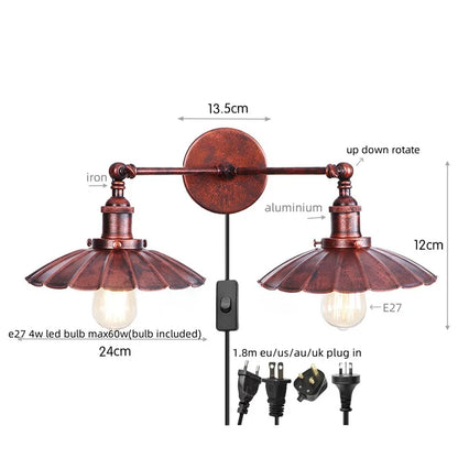 DecorBites™ Industrial Retro LED Wall Lamp with Two Heads and Pull Chain Switch