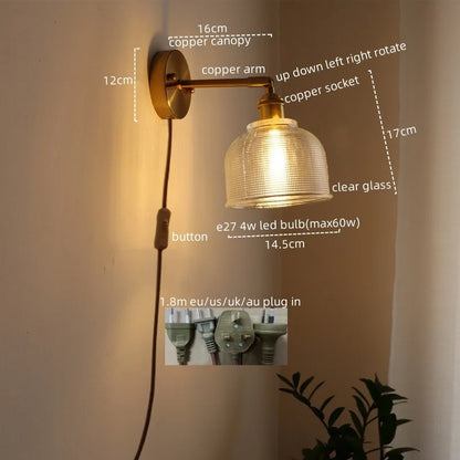 DecorBites™ Glass Sconce LED Wall Lamp, Copper Nordic Bedroom Light Fixtures