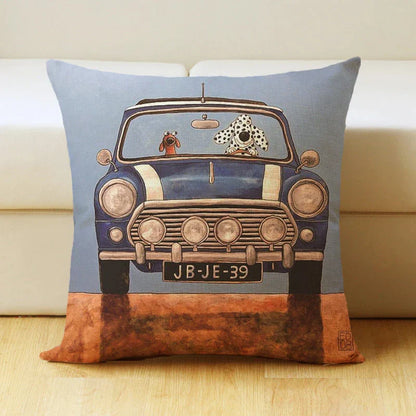 DecorBites™ Cartoon Dog Car Drive Pillow Cover 45x45cm Linen Sofa Home Decor