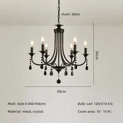 DecorBites™ Black Metal Crystal Chandelier: Artistic LED Lighting for Home Decor