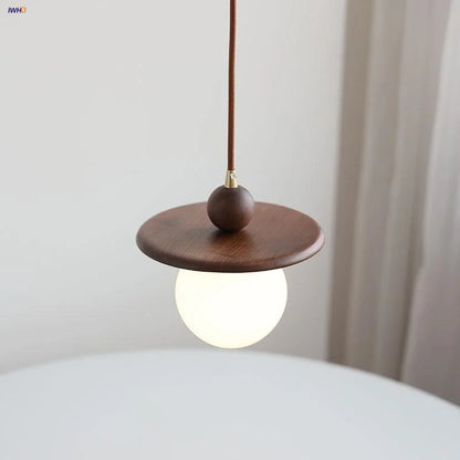 DecorBites™ Glass LED Pendant Lamp Walnut Wood Brass Hanging Lights