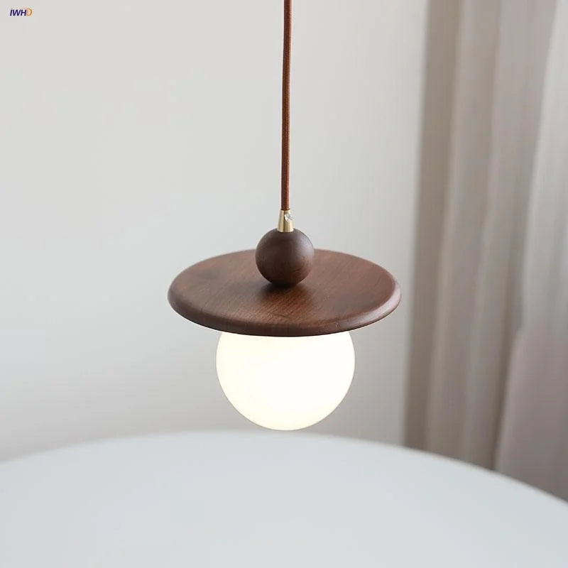 DecorBites™ Glass LED Pendant Lamp with Walnut Wood Brass Accent