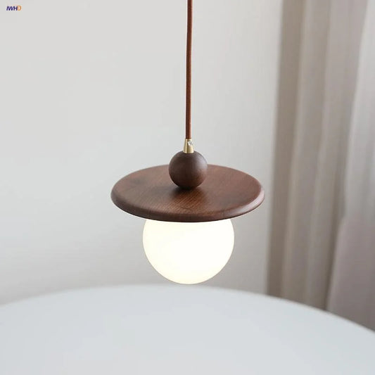 DecorBites™ Glass LED Pendant Lamp with Walnut Wood Brass Accent