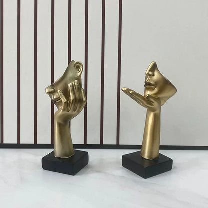 DecorBites™ Golden Abstract Mask Statue 16cm Art Figure Thinker for Home Office Decor