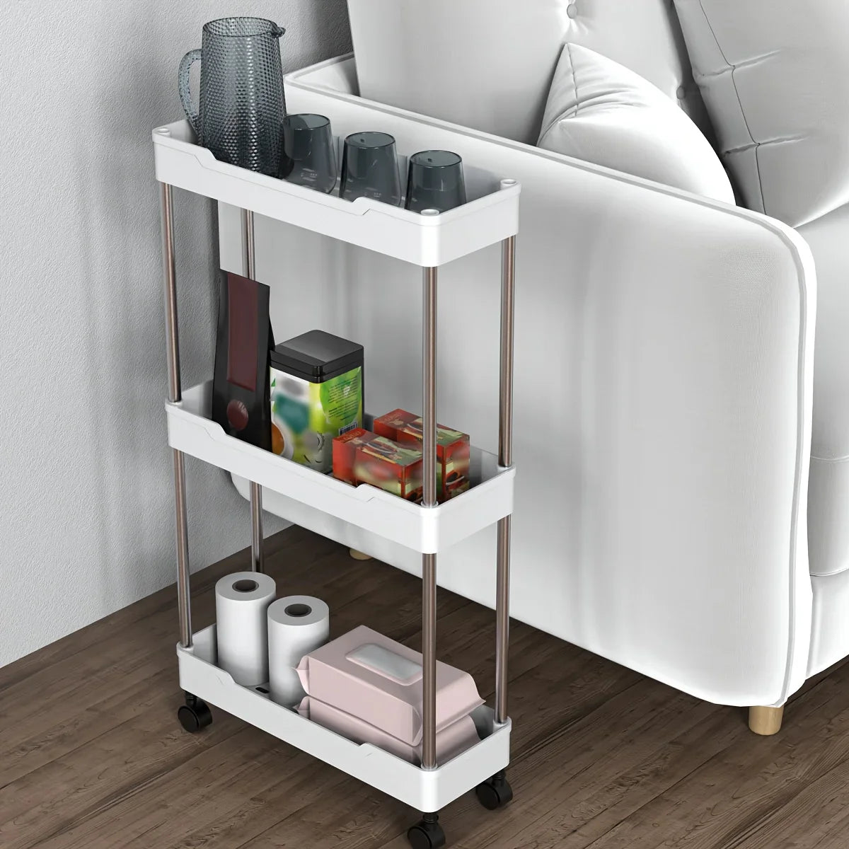 DecorBites™ Bathroom Storage Rack with Wheels - Multi-Purpose Rolling Utility Cart