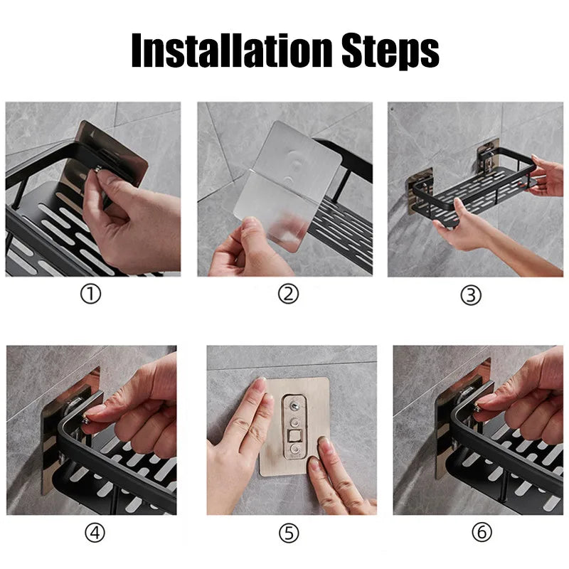 رف تخزين زاوية الحمام المصنوع من الألومنيوم من DecorBites™ - منظم رفوف الحمام بدون ثقب