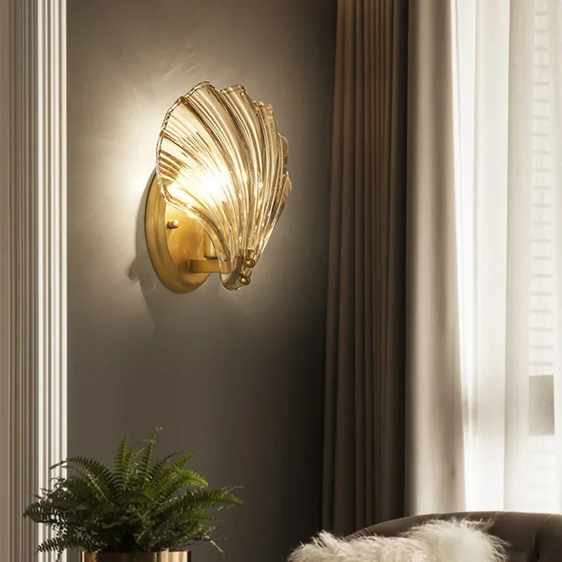 DecorBites™ Glass Shell Led Wall Lamp: Modern Hall Sconce with Creative Lighting for Bedroom, Kitchen.
