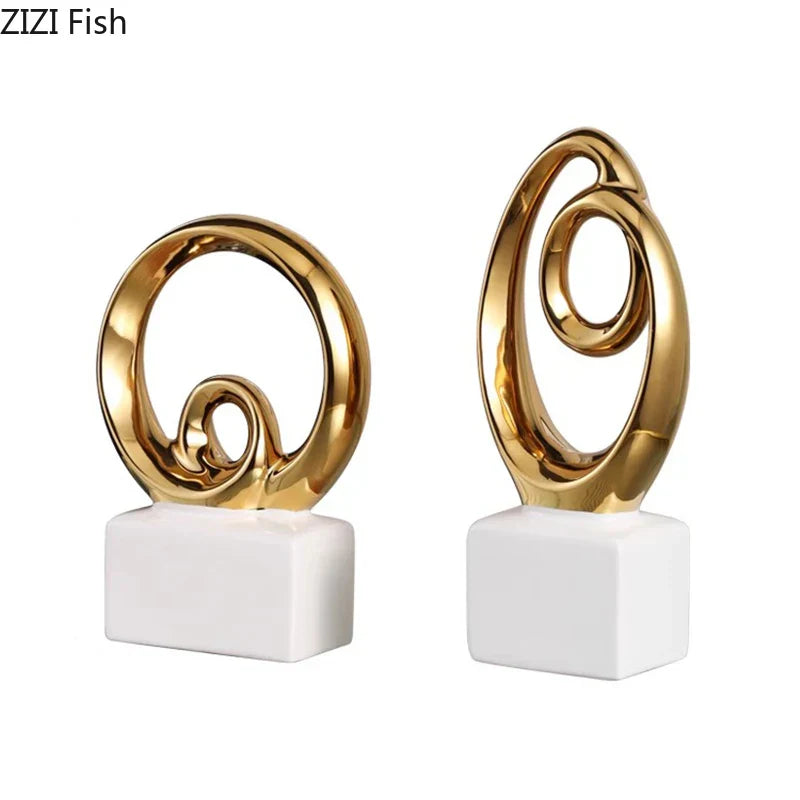 Estatua Cerámica Abstracta de Cadena de Oro Decorbites™ Decoración de Escritorio Ornamentos Escultura Estética