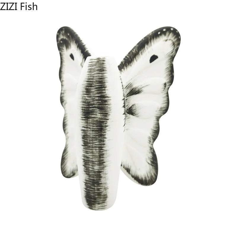 DecorBites™ Dark Butterfly Ceramic Vase for Table Decoration and Floral Arrangement