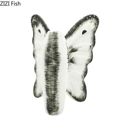 DecorBites™ Dark Butterfly Ceramic Vase for Table Decoration and Floral Arrangement