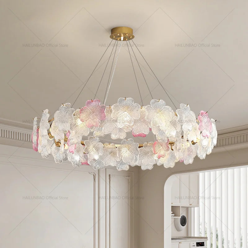 DecorBites™ Petals Crystal Chandelier Light: French Living Room & Dining Room Luxury Lighting