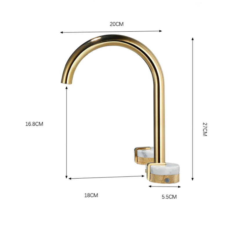 Grifo de baño de latón dorado y mármol de montaje amplio Decorbites™ para lavabo de 8 pulgadas