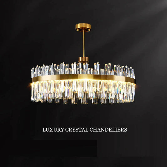DecorBites™ Crystal Chandeliers: Round LED Luxury Ceiling Pendant Lights for Elegant Home Decor.
