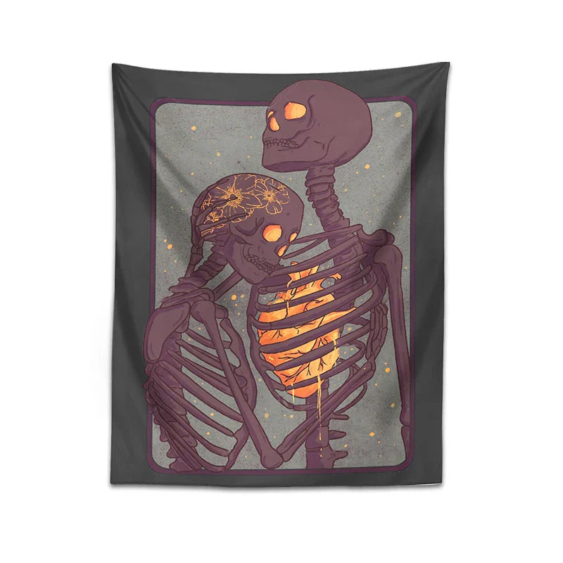 Decobites Skull Lover Heart Couple Psychedelic Tapestry Wall Hanging Bouquet Blanket