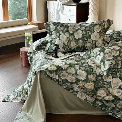 Decobites 1000TC Egyptian Cotton Floral Bedding Set: Duvet Cover, Flat/Fitted Sheet, Pillowcase