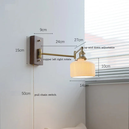 Aplique de pared LED DecorBites™ con brazo de cobre, interruptor, pantalla ajustable, cadena, lámpara de noche.