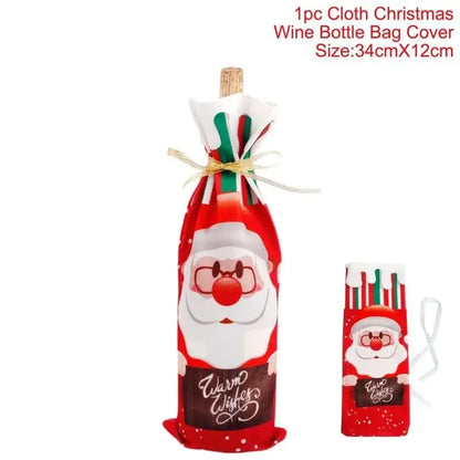 Creative Christmas Wine Bottle Set Golden Velvet Dress Wine Bottle Covers Sleeve Santa Snowman Xmas New Year Dinner Table Decor