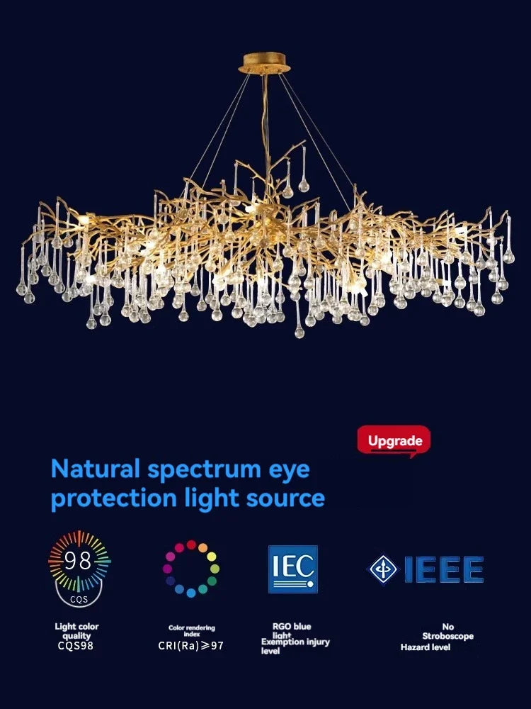 DecorBites™ French Crystal Chandelier for Dining Room: Elegant Copper Branch Ceiling Light