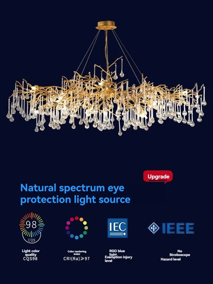 DecorBites™ French Crystal Chandelier for Dining Room: Elegant Copper Branch Ceiling Light