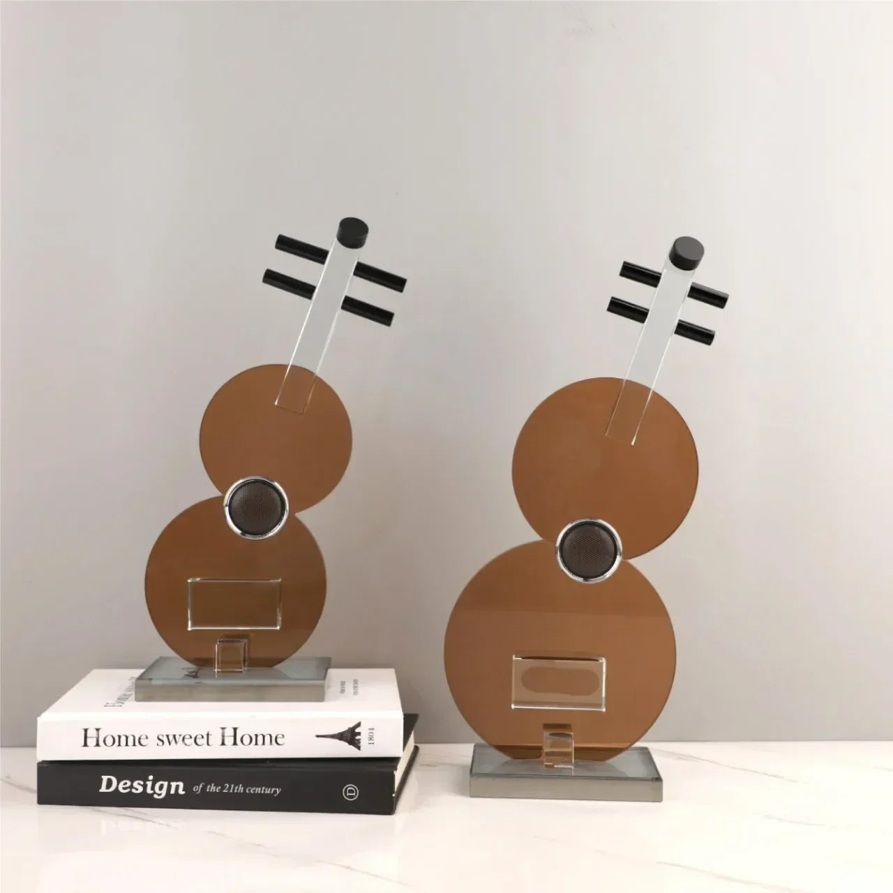 DecorBites™ Crystal Guitar Sculpture Brown Glass Figurine for Home Decor