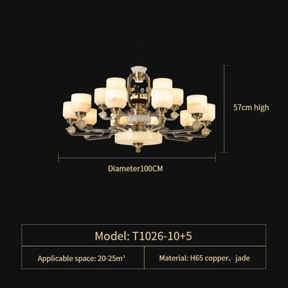 DecorBites™ All Copper Jade Chandelier for Living Room, Villa Duplex Multi-storey Lighting