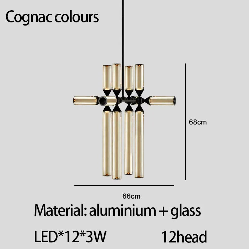 DecorBites™ Glass Tube Chandelier: Modern LED Pendant Lamp for Living Room, Bedroom, Cafe, and Dining Room.
