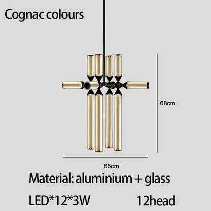 DecorBites™ Glass Tube Chandelier: Modern LED Pendant Lamp for Living Room, Bedroom, Cafe, and Dining Room.