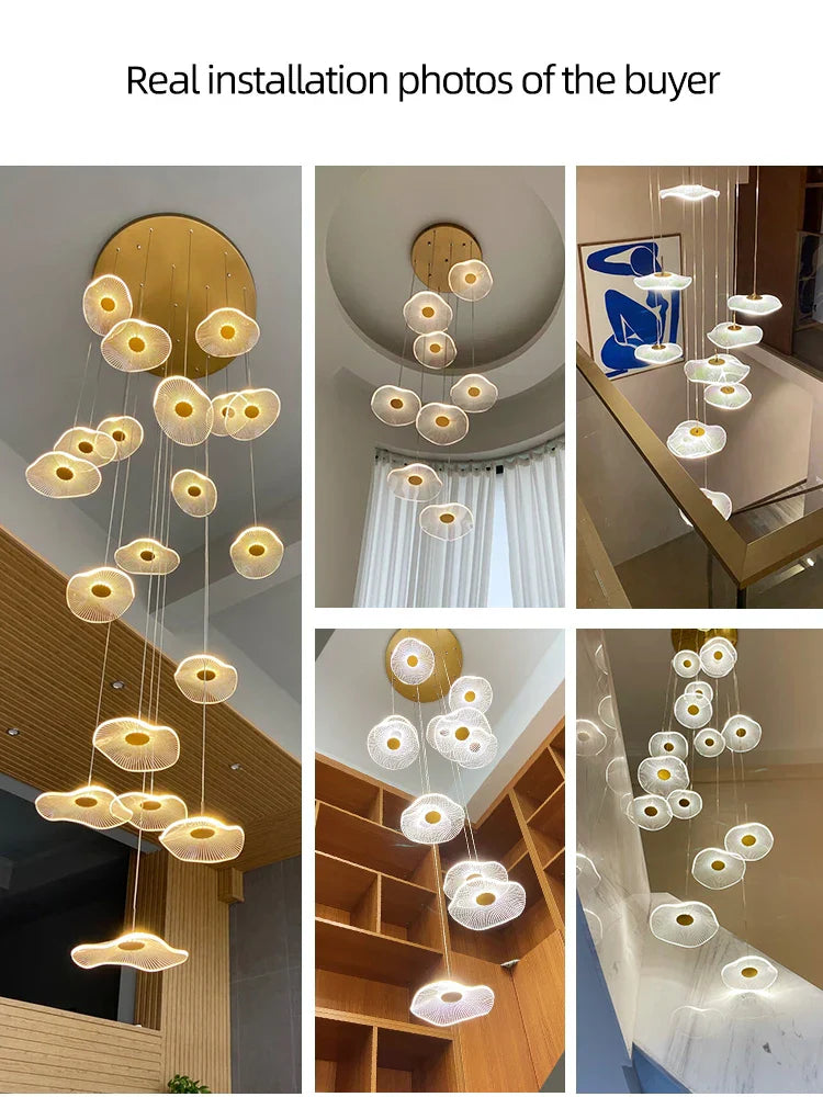 DecorBites™ LED Lotus Staircase Chandelier: Modern Design for Hotel Lobby, Villa, Kitchen Lighting