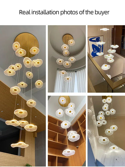 DecorBites™ LED Lotus Leaf Staircase Chandelier: Modern Design for Hotel Lobby, Kitchen & Villa