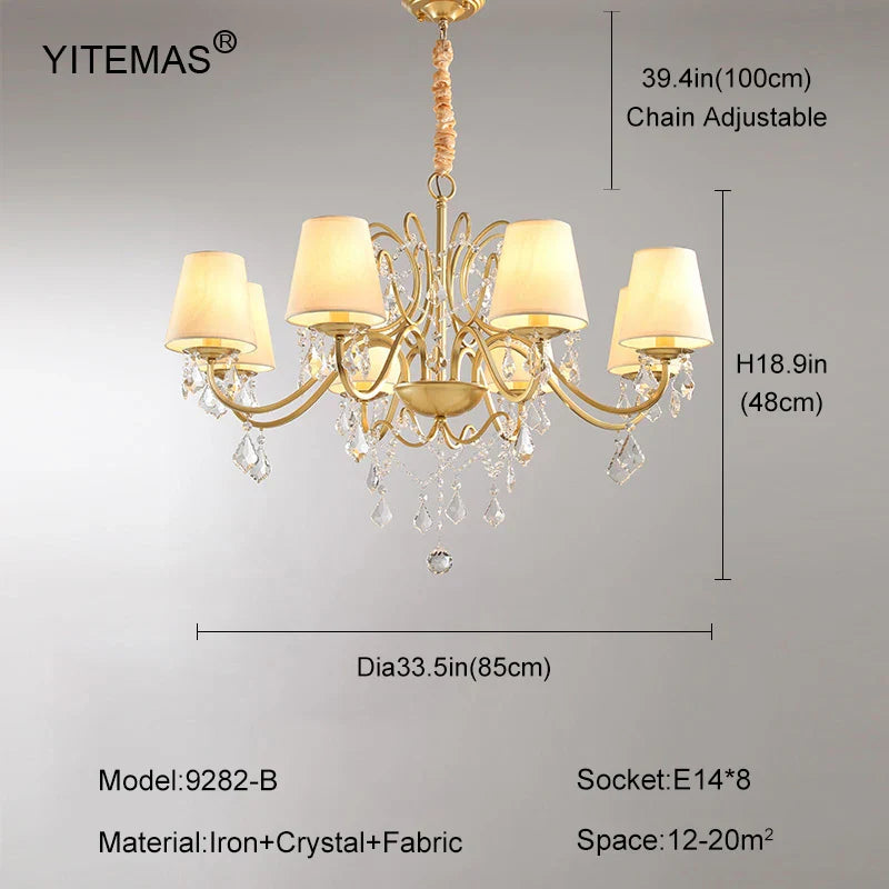 DecorBites™ Gold Crystal Chandelier with Lamp Shade for Elegant Living Room, Bedroom, and Kitchen