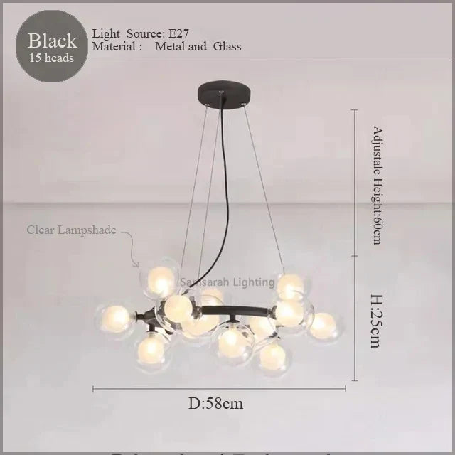DecorBites™ LED Glass Chandelier Pendant Lamp for Living Room Dining Room Lighting