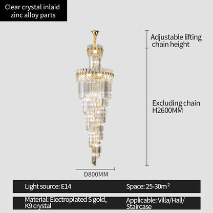 DecorBites™ Crystal Chandelier: Luxe Stairwell Lighting for Duplex Villa, Loft, or Living Room