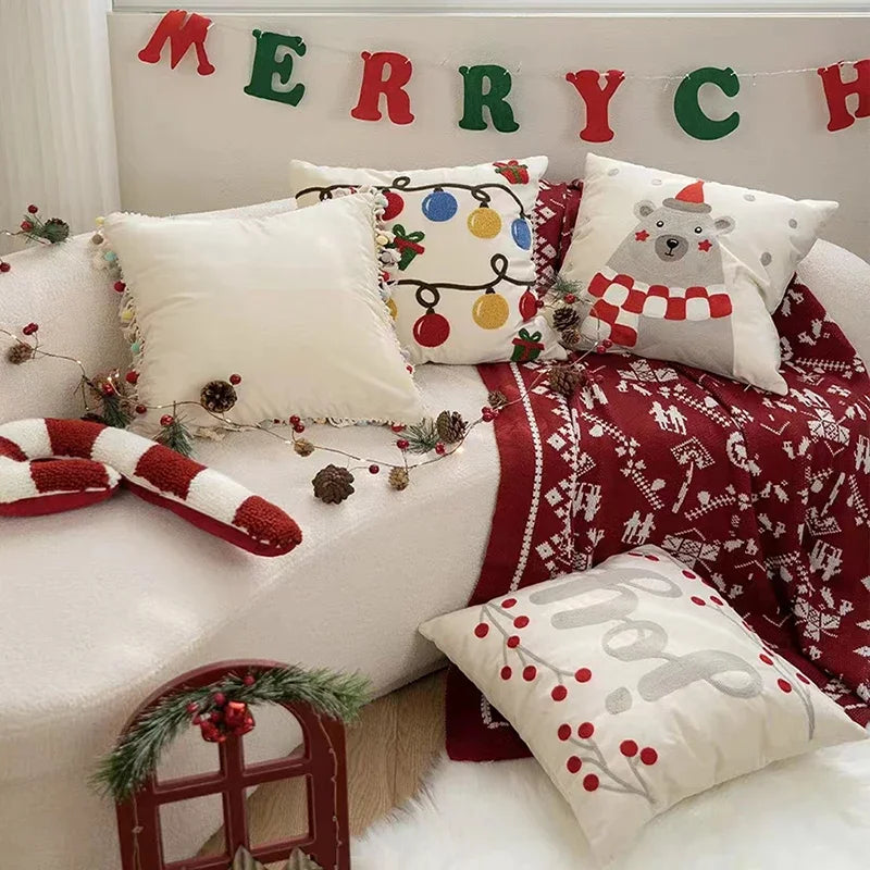 DecorBites™ Christmas Bell Red Geometric Tufted Throw Pillow Cover for Holiday Party Home Decor