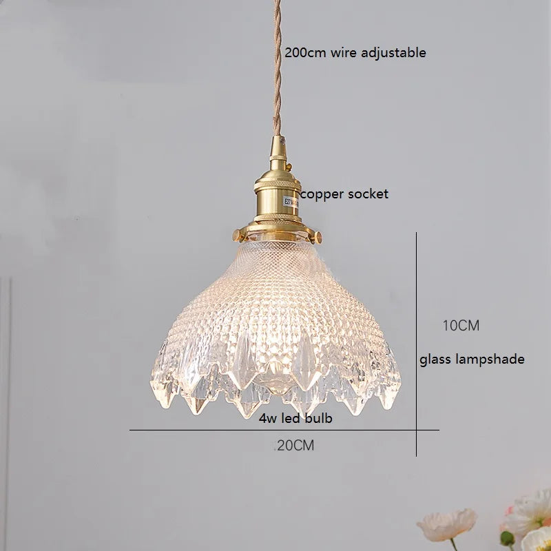 DecorBites™ Green Glass LED Pendant Lamp with Copper Wood Handle for Modern Nordic Home Decor