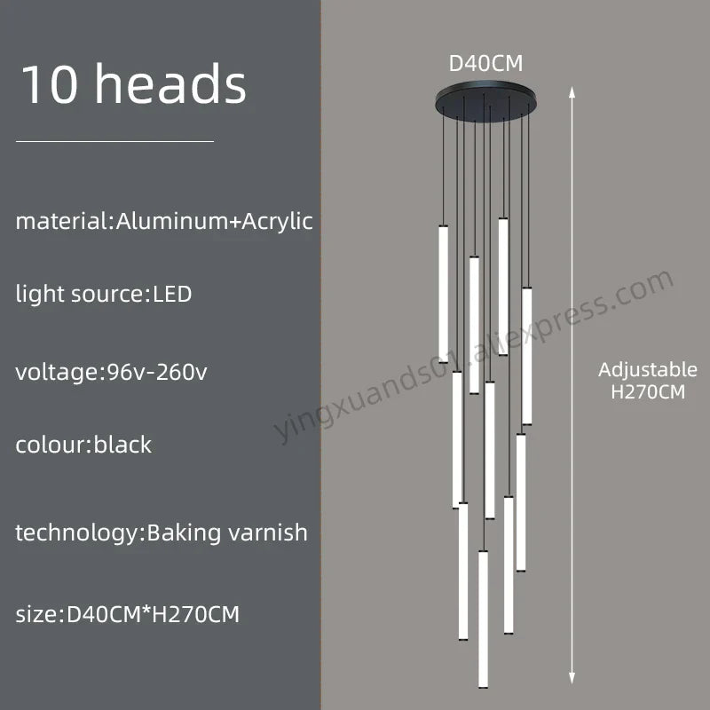 DecorBites™ Loft Black Chandelier: Acrylic Villa Ceiling Lamp for Living Room & Staircase