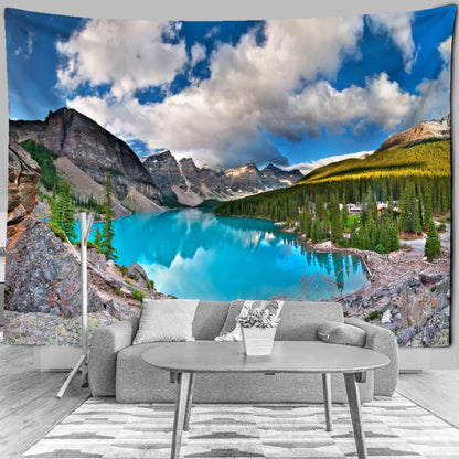 Mountain Lake Scenery Tapestry by Decobites - Golden Forest Wall Hanging for Home Decor