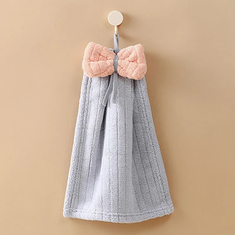 DecorBites™ Bowknot Microfiber Hand Towels Soft & Absorbent Coral Velvet for Kitchen & Bathroom