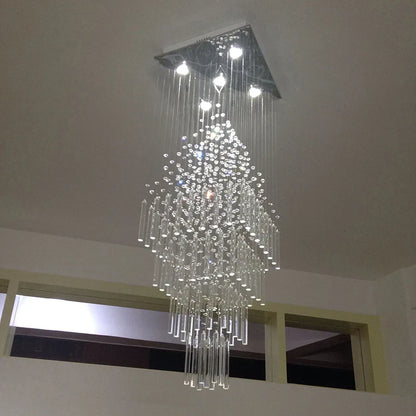 Lámpara de araña de cristal columnar DecorBites™ con base cuadrada para sala de estar, escalera o altillo - Lámpara colgante moderna
