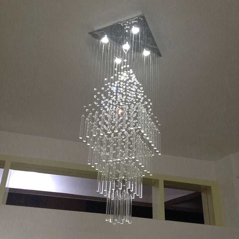 Lámpara de araña columnar de cristal DecorBites™: Lámpara colgante moderna con base cuadrada para sala de estar, escaleras o loft.