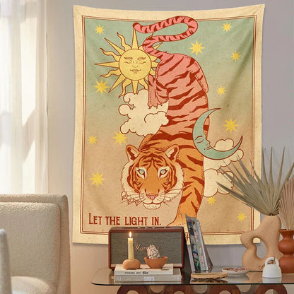 Decobites Tarot Tiger Tapestry: Celestial Wall Art for Living Room, Bedroom Decor