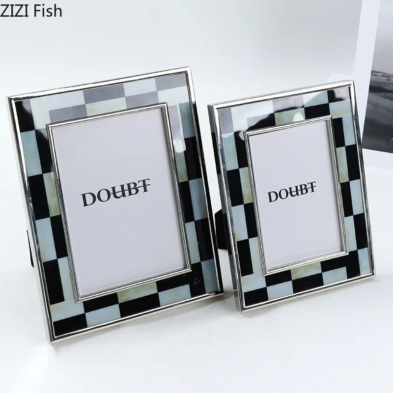 DecorBites™ Black White Plaid Metal Photo Frame Abstract Desktop Decoration Display Frames