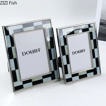 DecorBites™ Black White Plaid Metal Photo Frame Abstract Desktop Decoration Display Frames