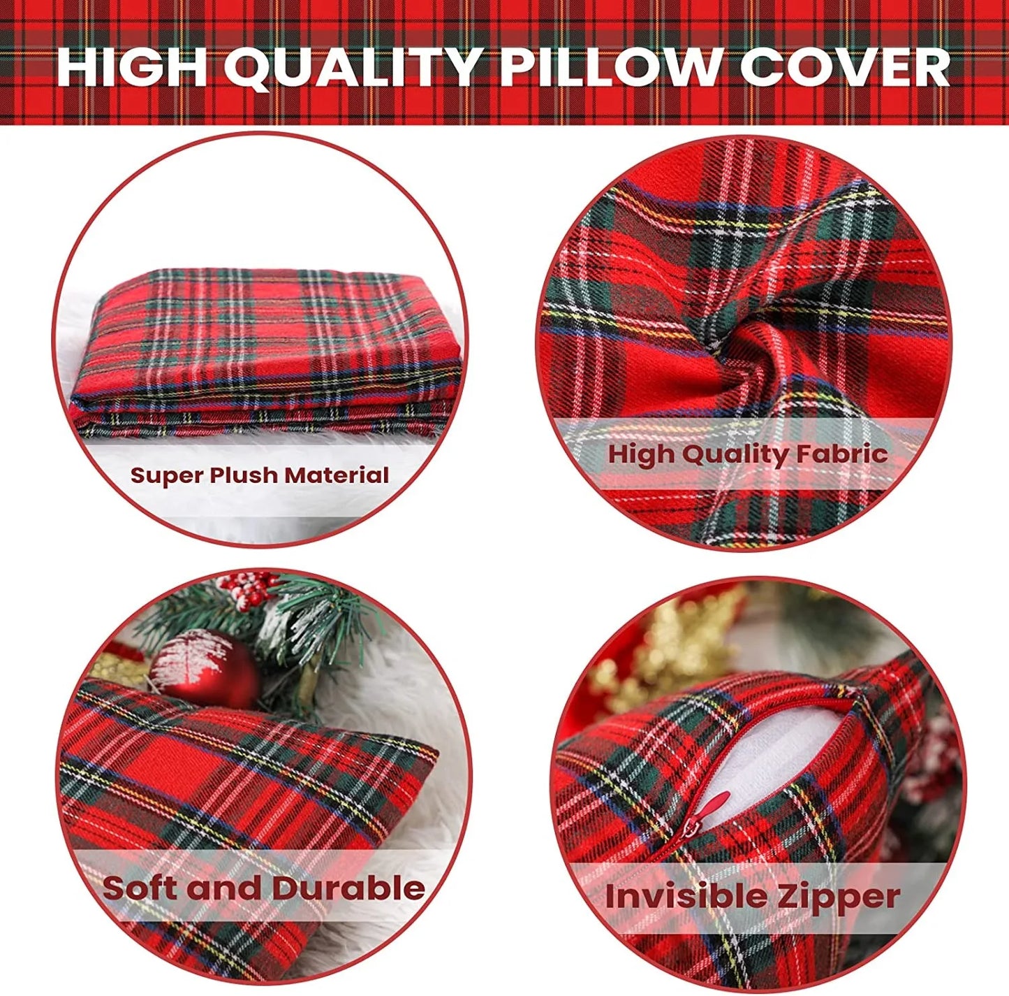DecorBites™ Christmas Plaid Decorative Pillow Covers for Farmhouse Holiday Decor