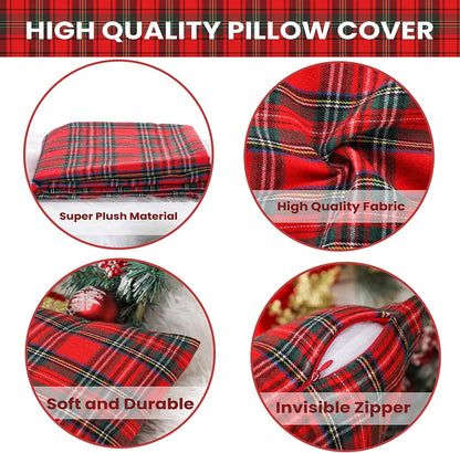 DecorBites™ Christmas Plaid Decorative Pillow Covers for Farmhouse Holiday Decor