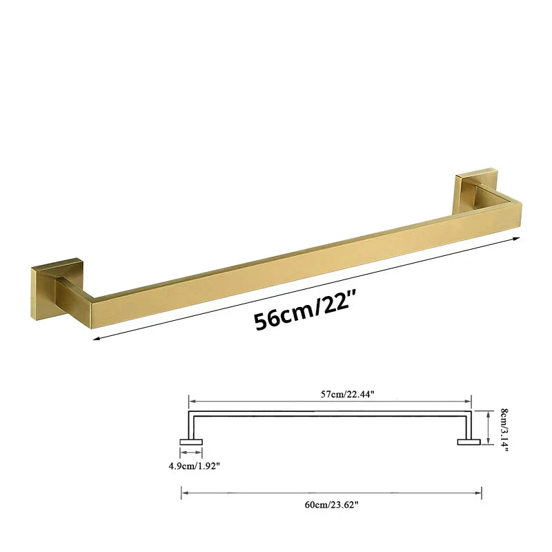 DecorBites™ Brushed Gold Bathroom Set: Towel Bar, Robe Hook, Shelf, Tissue Holder & Accessories