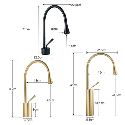 Grifo alto DecorBites™ Gold, mezclador giratorio de cascada de 360° para lavabo de baño